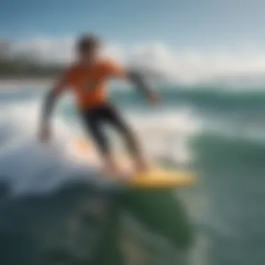 Surfers riding the waves at a vibrant surf festival