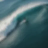 Aerial view of surfers riding the waves in Fiji