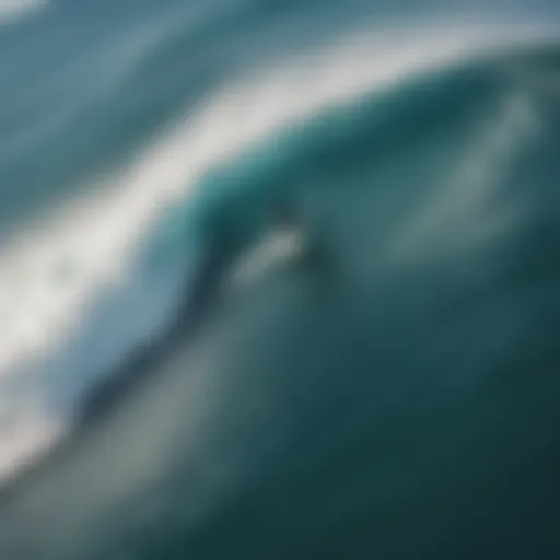 Aerial view of surfers riding the waves in Fiji