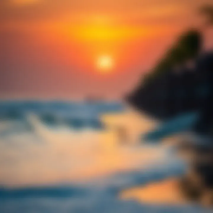 Sunset at Florida Surf Beach Sunset over a vibrant Florida beach with surfers in the water