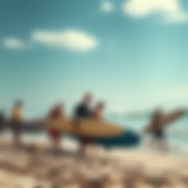 Surfers on the Beach A group of surfers preparing their boards on the beach