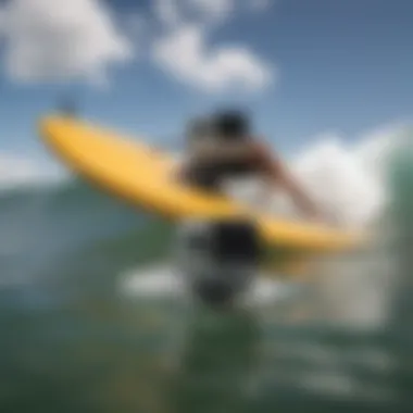 Close-up of a GoPro camera attached to a surfboard, showcasing integration techniques