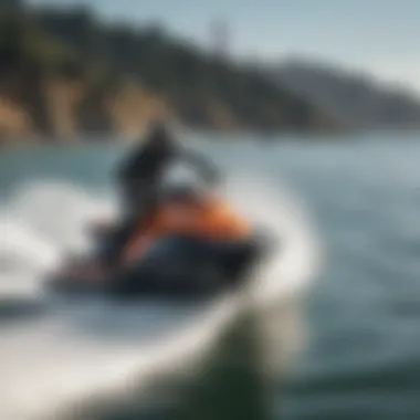 A scenic view of the San Francisco Bay with jet skis in action