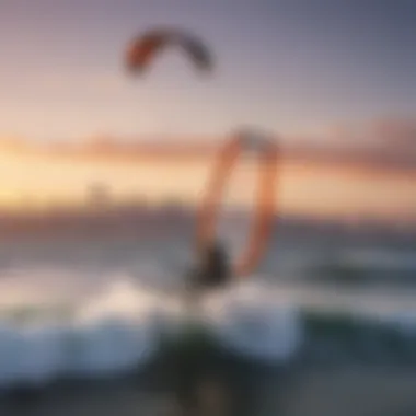 Stunning sunset view of kitesurfers in action against the San Francisco skyline