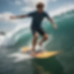 A longboard gliding over a wave