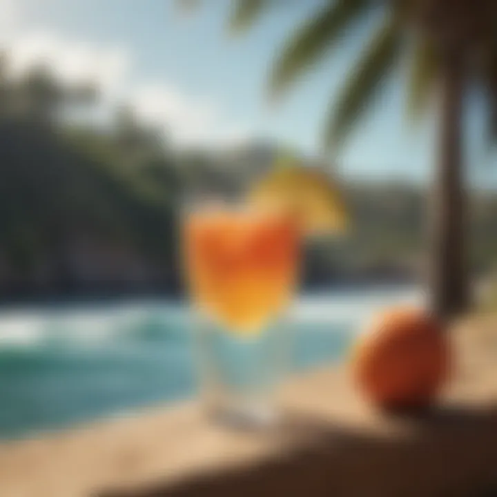 A close-up of the Malibu Surfer drink in a tropical setting, highlighting its refreshing nature.