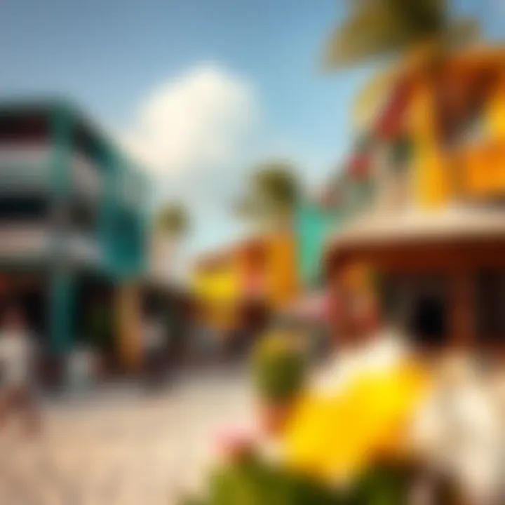 Colorful beachside shops and restaurants in a surf town