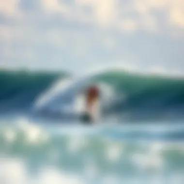 Surfers riding the waves at a popular surf spot in Mexico