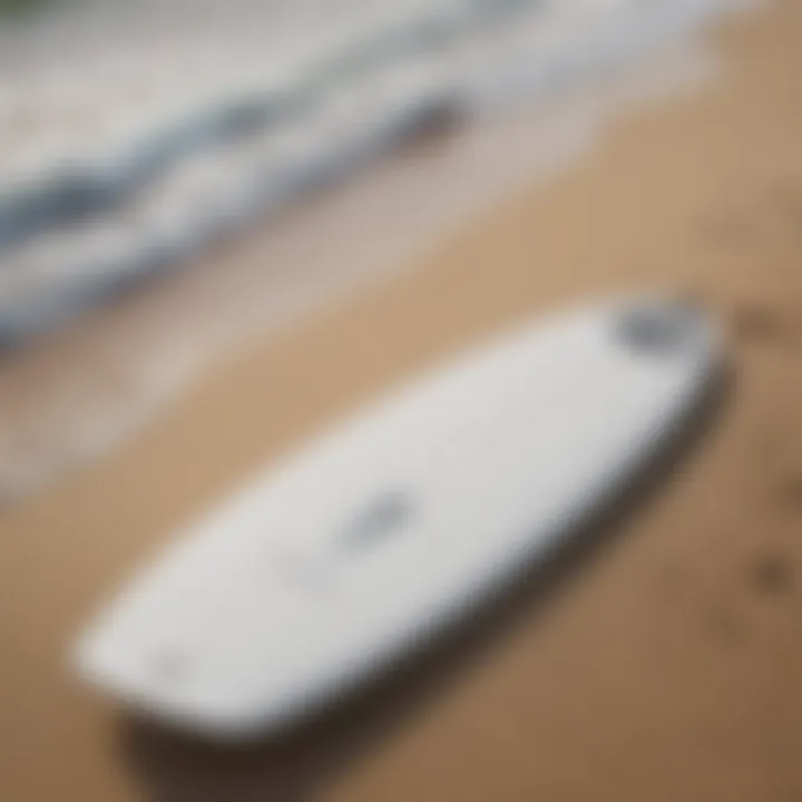 A serene beach scene showcasing various non-electric foil boards arranged on the sand