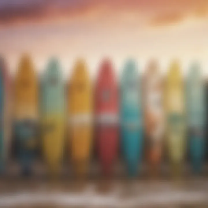 Local surf culture displayed through colorful surfboards on the beach