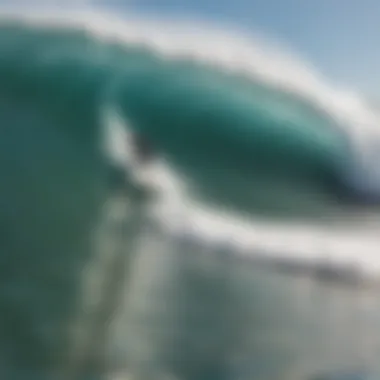 A picturesque view of surfers riding the waves at La Jolla Cove.