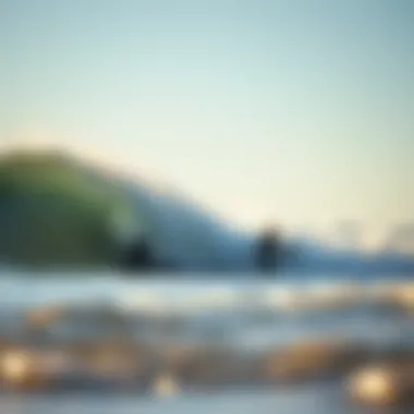 A scenic view of surfers riding waves at a California beach