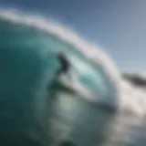 A surfer executing a dynamic maneuver on a wave