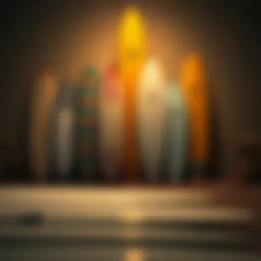 A collection of surfboards that represent Tudor's influence on modern surf culture.