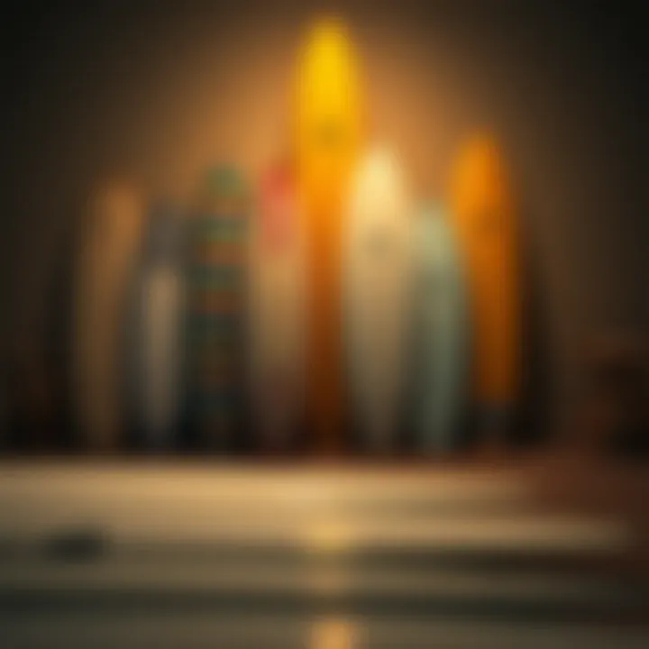 A collection of surfboards that represent Tudor's influence on modern surf culture.