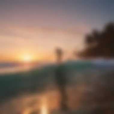 Surfer riding a wave at sunset