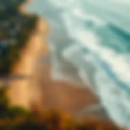 Aerial view of Swamis Beach showcasing perfect surf conditions