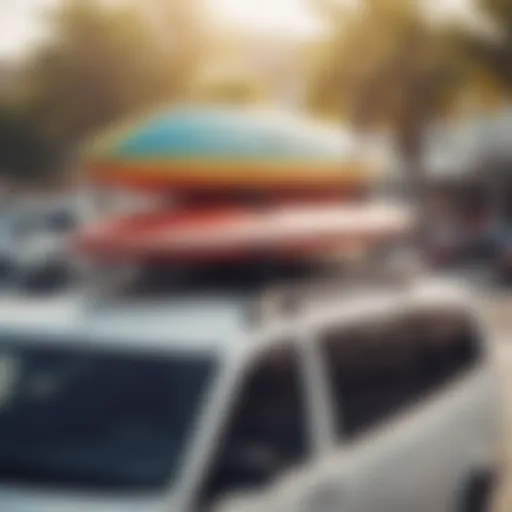 Soft rack securely holding surfboards on a car roof