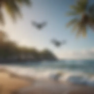 A user operating a surf fishing drone on the beach.