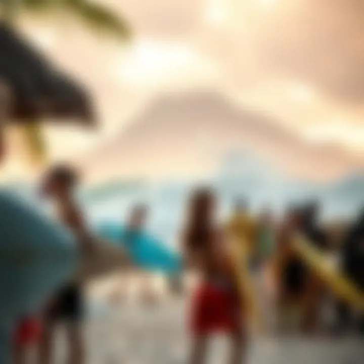 A vibrant local surf community gathering on the beach