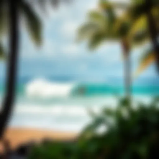 A breathtaking view of a tropical beach with perfect waves for surfing