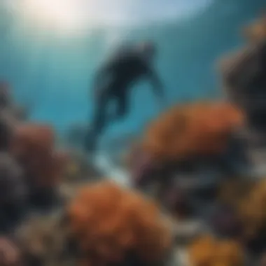 A diver observing the diversity of marine species in coral reefs