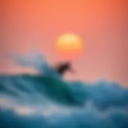 Surfer riding a wave at sunset