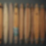 Variety of longboard shapes displayed side by side