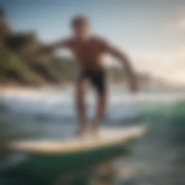 Surfer practicing balance on a balance board