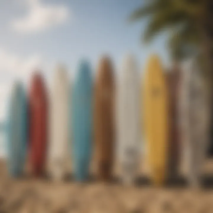 Surfboards lined up on the beach