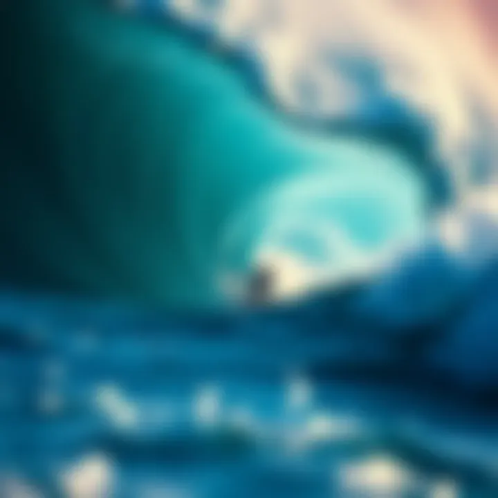 The Challenge of Big Waves A breathtaking view of a surfer tackling a colossal wave