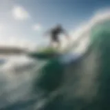 A vibrant wakesurf boat cutting through the waves