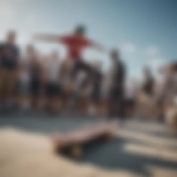 A diverse group of skateboarders competing at the Vans Skate Tour