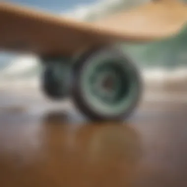 Quality Longboard Components Close-up of longboard wheels and bearings highlighting quality materials.