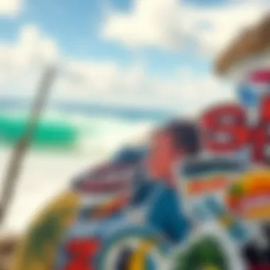 Artistic representation of surf culture through stickers