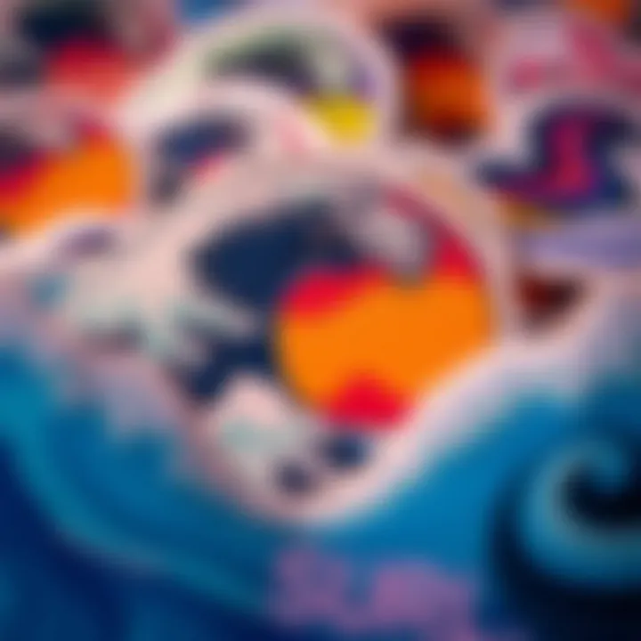 Colorful vintage surf sticker showcasing iconic wave design