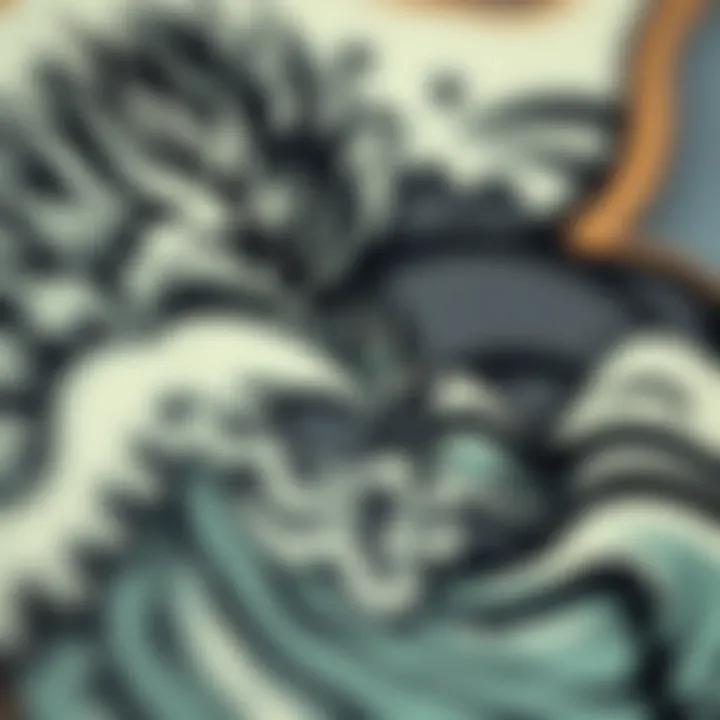 Close-up of a rare vintage surf sticker with intricate design