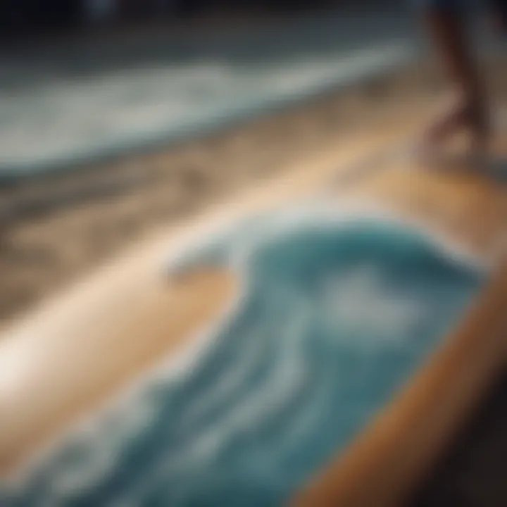 Detail of hand-painted artwork on a surfboard
