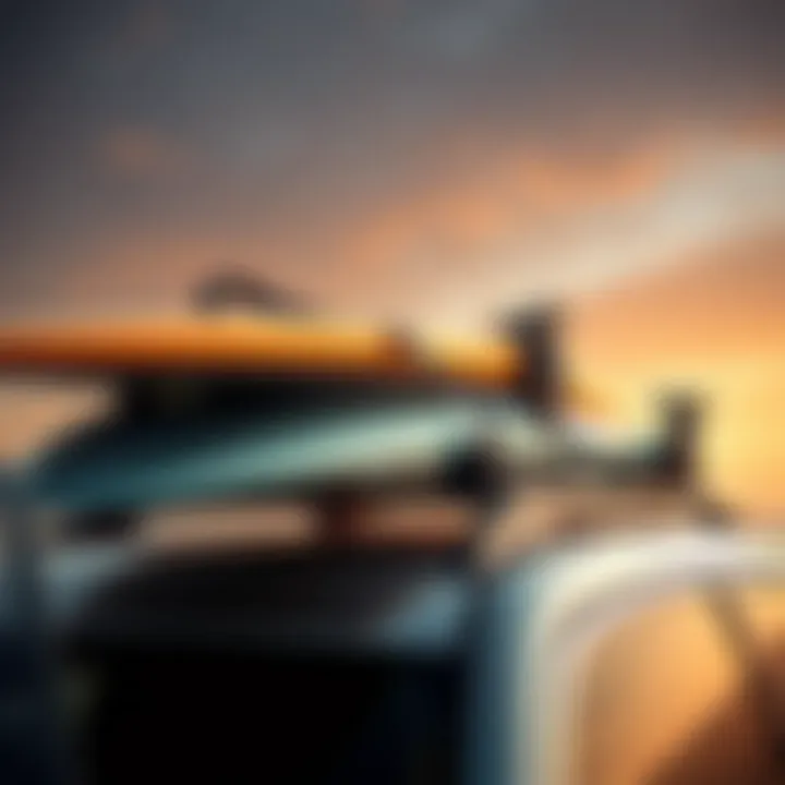 Thule surfboard straps securing a surfboard on a vehicle roof