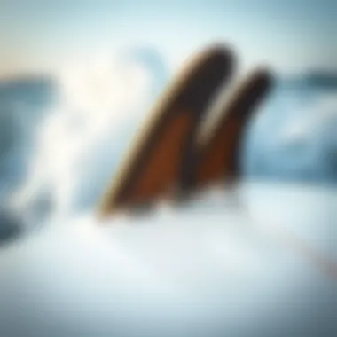 Close-up of twin fin technology on a surfboard