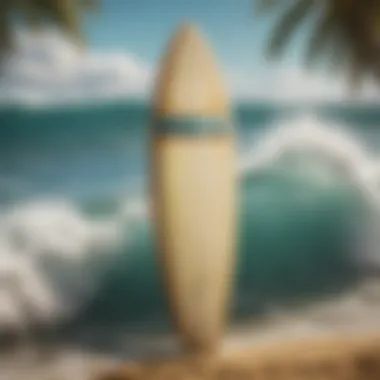 Iconic Surfboard Design in Vintage Poster Iconic surfboard design featured in a classic Hawaiian travel poster