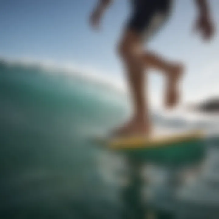 A surfer using Voit UDT Duck Feet Swim Fins effectively