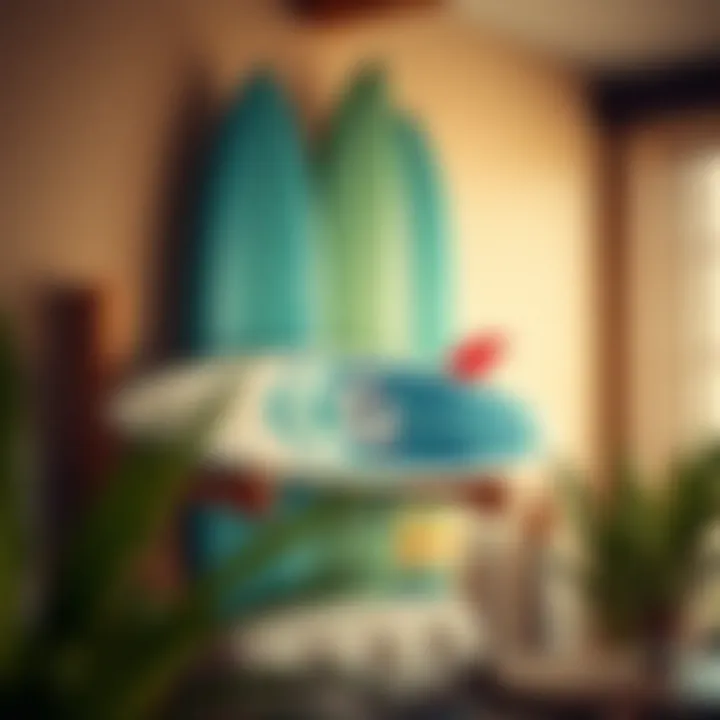 Stylish Wall-Mounted Surfboard Rack Stylish wall-mounted surfboard rack showcasing multiple boards