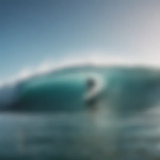 Surfer riding a wave with a clean ocean backdrop