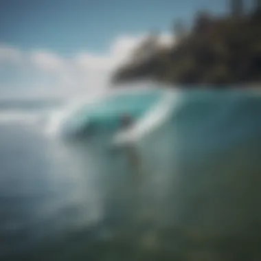 Surfers catching waves, embodying the thrill of surfing at the lodge's prime location.