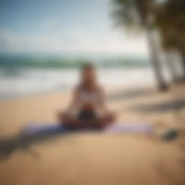 A vibrant yoga class on the beach, blending mindfulness with the sound of the surf.