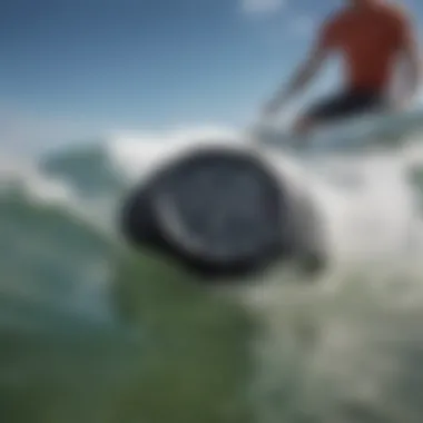 Surfer using Garmin watch while surfing