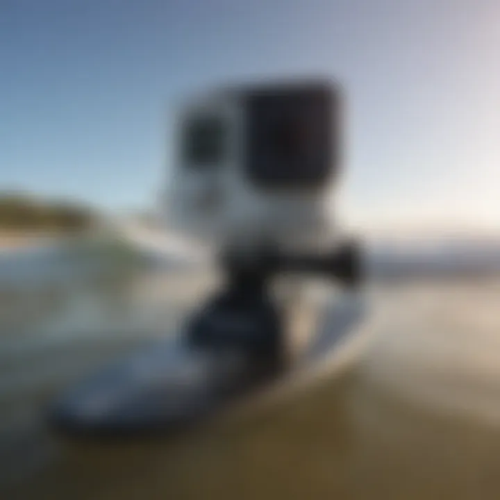 GoPro mount securely attached to a surfboard