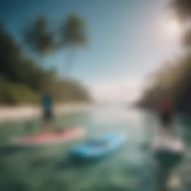 Different sizes of inflatable paddle boards side by side