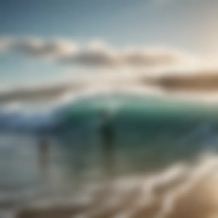 A scenic beach with surfers in action enjoying their sport